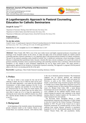 A Logotherapeutic Approach to Pastoral Counseling Education for Catholic Seminarians