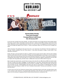 Ronnie Baker Brooks ‘Times Have Changed’ Provogue/Mascot Label Group Out: 20 January 2017