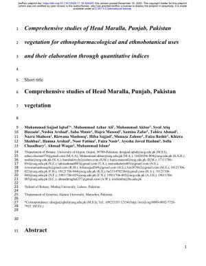 Comprehensive Studies of Head Maralla, Punjab, Pakistan Vegetation for Ethnopharmacological and Ethnobotanical Uses and Their El