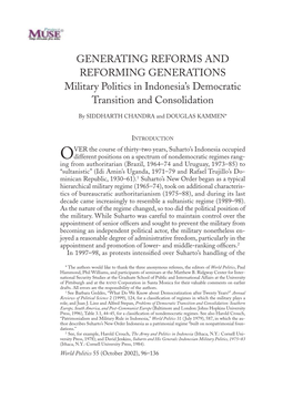 GENERATING REFORMS and REFORMING GENERATIONS Military Politics in Indonesia’S Democratic Transition and Consolidation
