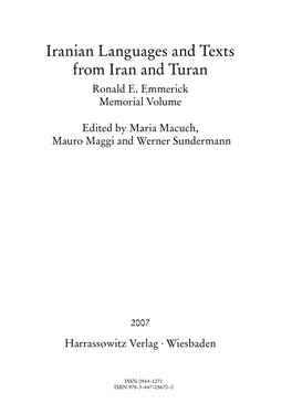 Iranian Languages and Texts from Iran and Turan Ronald E