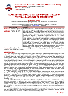 Islamic State and Afghan Conundrum: Impact on Political Landscape of Afghanistan