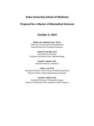 Duke University School of Medicine Proposal for a Master of Biomedical