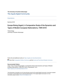 Europe Rising (Again): a Comparative Study of the Dynamics and Types of Modern European Nationalisms, 1989-2018
