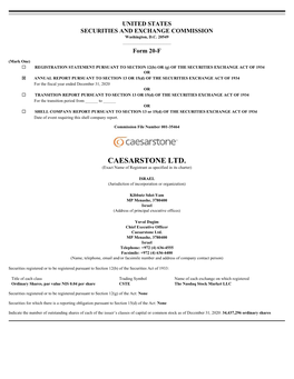 CAESARSTONE LTD. (Exact Name of Registrant As Specified in Its Charter)