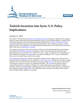Turkish Incursion Into Syria: U.S