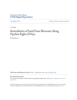 Remediation of Sand Dune Blowouts Along Pipeline Right of Ways. Knutt Etp Erson