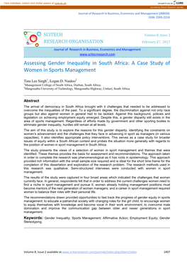 Assessing Gender Inequality in South Africa: a Case Study of Women in Sports Management