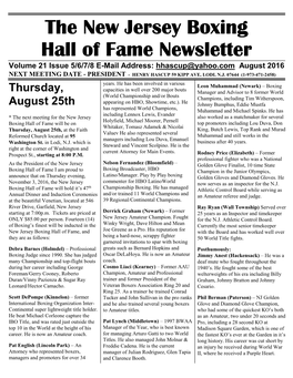 N.J. Boxing Hall of Fame Newsletter August 2016