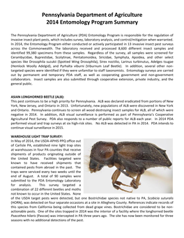PA 2014 Entomology Program Highlights