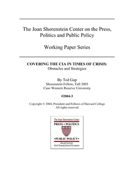 COVERING the CIA in TIMES of CRISIS: Obstacles and Strategies