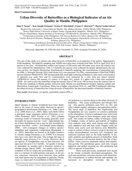 Urban Diversity of Butterflies As a Biological Indicator of an Air Quality in Manila, Philippines