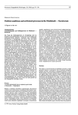 Habitat Conditions and Settlement Proce Wes in the Hindukush