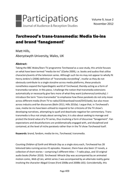 Torchwood's Trans-Transmedia: Media Tie-Ins and Brand 'Fanagement'