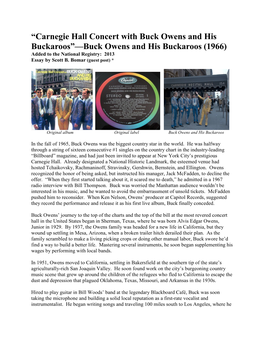 Carnegie Hall Concert with Buck Owens and His Buckaroos”—Buck Owens and His Buckaroos (1966) Added to the National Registry: 2013 Essay by Scott B