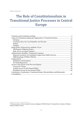 The Role of Constitutionalism in Transitional Justice Processes in Central Europe