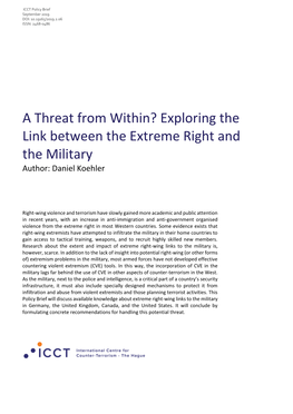 A Threat from Within? Exploring the Link Between the Extreme Right and the Military Author: Daniel Koehler