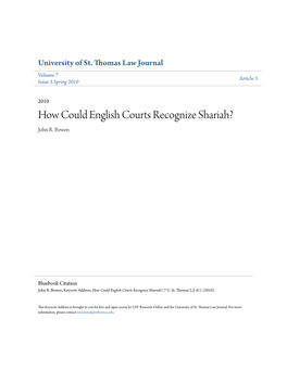 How Could English Courts Recognize Shariah? John R