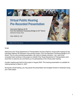 Virtual Public Hearing Pre-Recorded Presentation