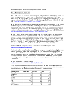 Wildlife Crossing Data for the New Mexico Highlands Wildlands Network