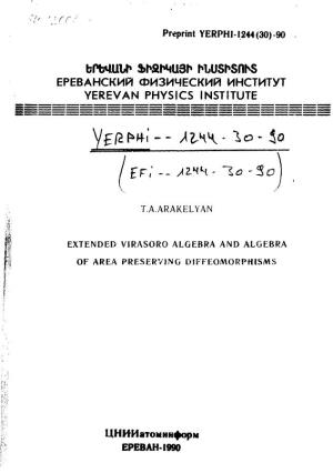 Extended Virasoro Algebra and Algebra of Area Preserving D1ffeomorphisms