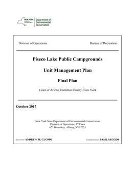 Piseco Lake Public Campgrounds Unit Management Plan