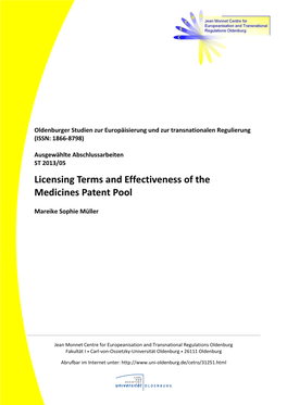 Licensing Terms and Effectiveness of the Medicines Patent Pool
