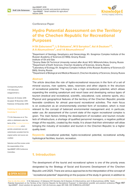 Hydro Potential Assessment on the Territory of the Chechen Republic