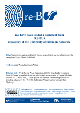 Title: Transborder Regions in Central Europe As a Political and Social Problem : the Example of Upper Silesia in Poland