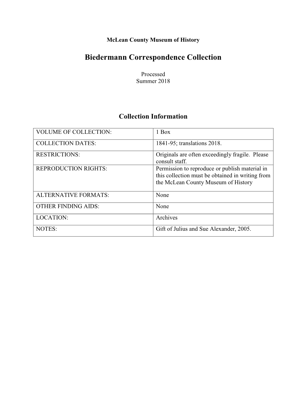 Biedermann Correspondence Collection