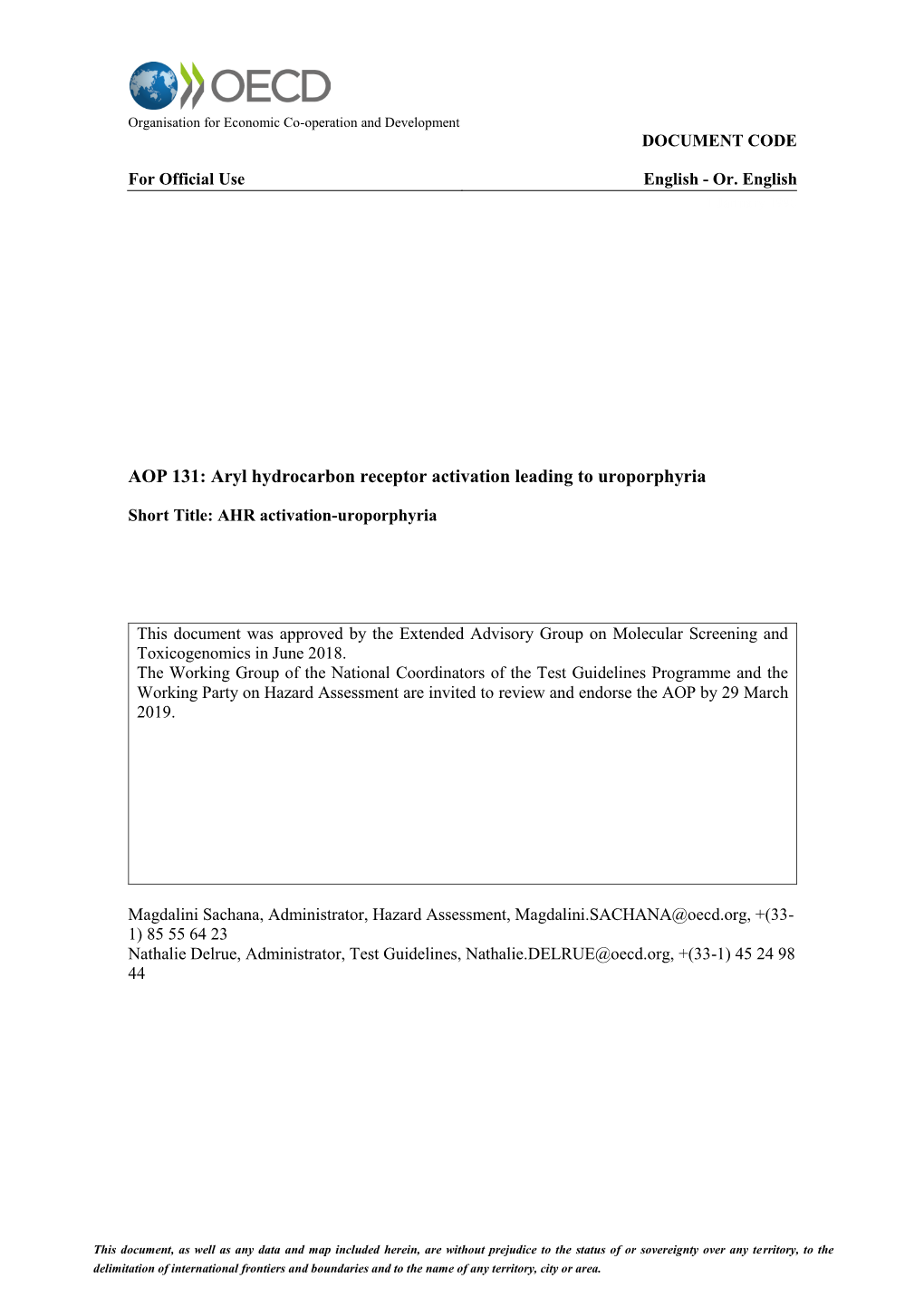 AOP 131: Aryl Hydrocarbon Receptor Activation Leading to Uroporphyria