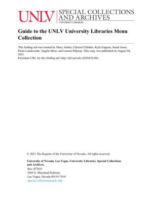 Guide to the UNLV University Libraries Menu Collection