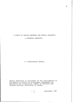 A Study of Telugu Regional and Social Dialects