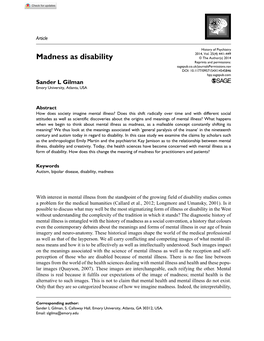 Madness As Disability