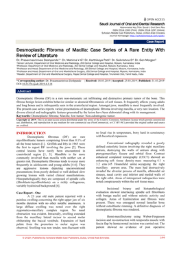 Desmoplastic Fibroma of Maxilla: Case Series of a Rare Entity with Review of Literature Dr