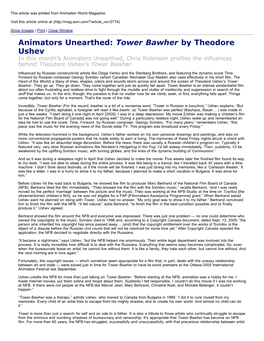 Tower Bawher by Theodore Ushev in This Month’S Animators Unearthed, Chris Robinson Profiles the Influences Behind Theodore Ushev’S Tower Bawher