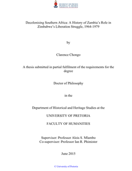 Decolonising Southern Africa: a History of Zambia's Role