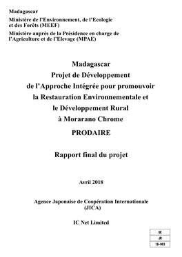 Madagascar Projet De Développement De L'approche Intégrée Pour Promouvoir La Restauration Environnementale Et Le D