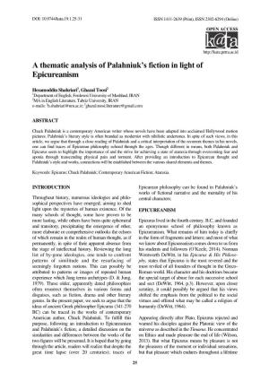 A Thematic Analysis of Palahniuk's Fiction in Light of Epicureanism
