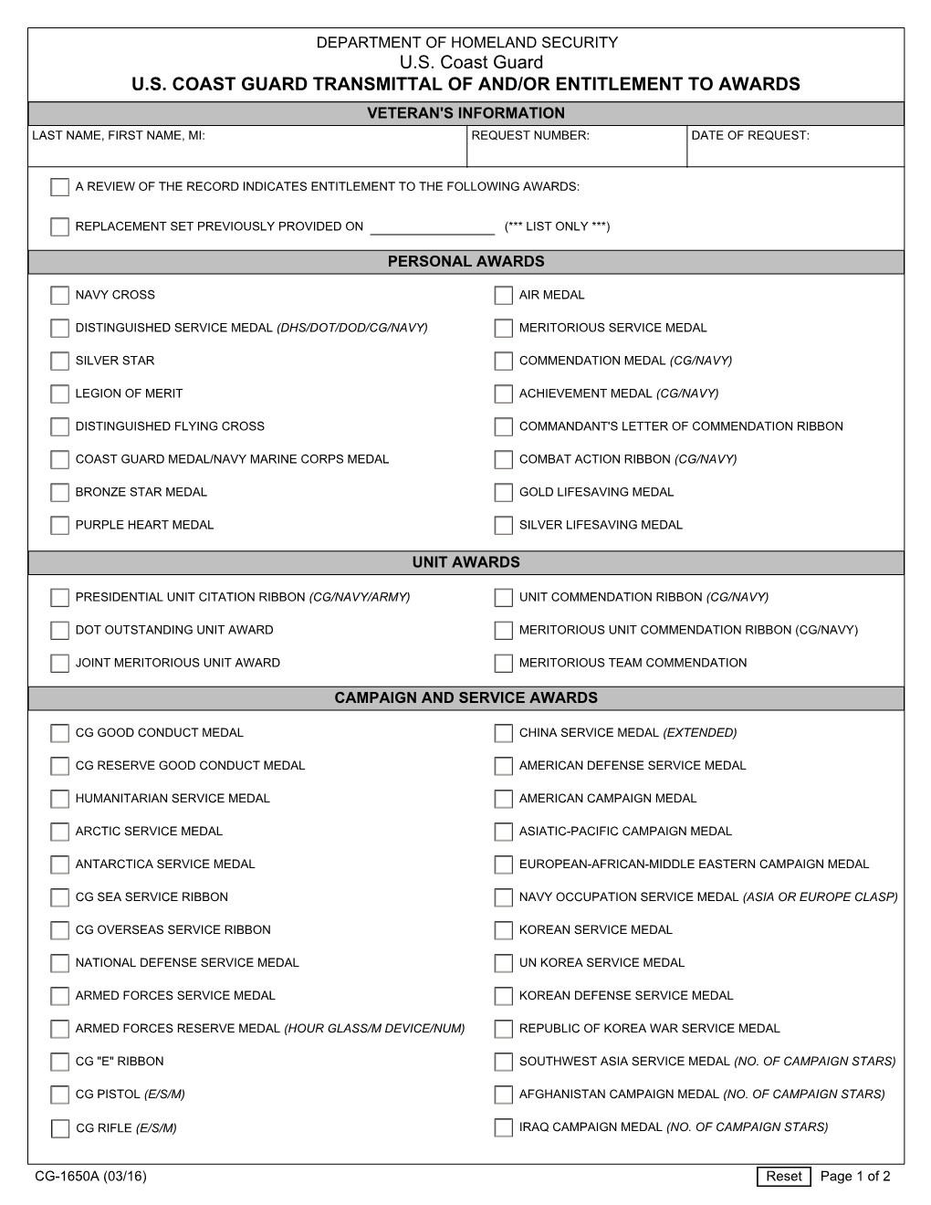 Us Coast Guard Transmittal of And/Or