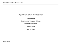 Object Oriented Perl: an Introduction