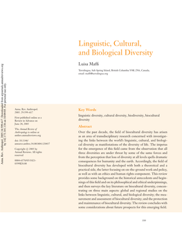 Linguistic, Cultural, and Biological Diversity