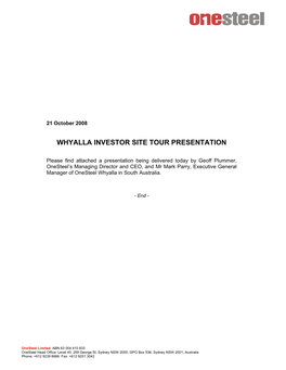 Whyalla Investor Site Tour Presentation