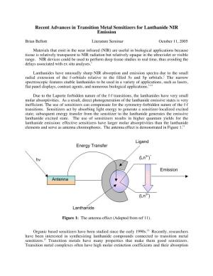 Recent Advances in Transition Metal Sensitizers for Lanthanide NIR Emission