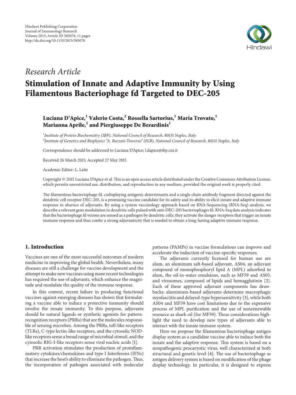 Stimulation of Innate and Adaptive Immunity by Using Filamentous Bacteriophage Fd Targeted to DEC-205