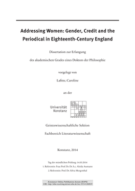 Gender, Credit and the Periodical in Eighteenth-Century England