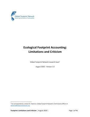 Ecological Footprint Accounting: Limitations and Criticism