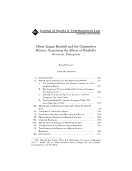 Minor League Baseball and the Competitive Balance: Examining the Effects of Baseball’S Antitrust Exemption
