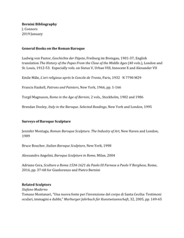 Bernini Bibliography J. Connors 2019 January General Books on The