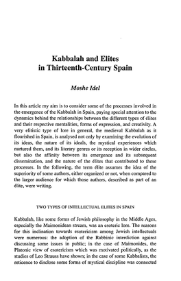 Kabbalah and Elites in Thirteenth-Century Spain